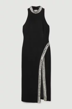 New 🤩 Karen Millen Petite Crystal Embellished Woven Split Maxi 🎁 -PARTY DRESSES Sales Store bkk02395 black xl 3