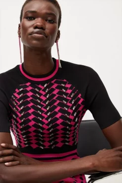 Best reviews of ⭐ Karen Millen Faded Geo Knitted Bodycon Mini 👗 Dress 👏 -PARTY DRESSES Sales Store bkk02499 pink xl 4