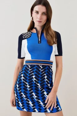 New π Karen Millen Embellished Sporty Jacquard Zip Neck Mini π Dress π