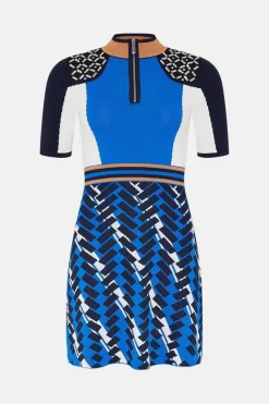 New 👍 Karen Millen Embellished Sporty Jacquard Zip Neck Mini 👗 Dress 😍 -PARTY DRESSES Sales Store bkk02505 cobalt xl 3