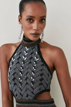 Best Sale 😍 Karen Millen Embellished Geo Jacquard Knit Pencil Midaxi 👗 Dress ⌛ -PARTY DRESSES Sales Store bkk02512 black xl 2