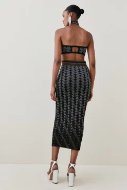 Best Sale 😍 Karen Millen Embellished Geo Jacquard Knit Pencil Midaxi 👗 Dress ⌛ -PARTY DRESSES Sales Store bkk02512 black xl 3