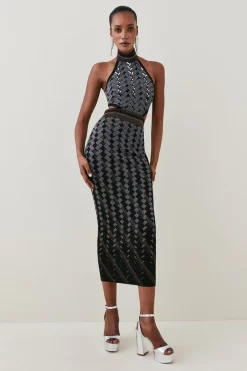 Best Sale 😍 Karen Millen Embellished Geo Jacquard Knit Pencil Midaxi 👗 Dress ⌛ -PARTY DRESSES Sales Store bkk02512 black xl 5