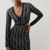 Budget 🌟 Karen Millen Cutout Embellished Geo Jacquard Knit Mini 👗 Dress 🌟 -PARTY DRESSES Sales Store bkk02514 black xl
