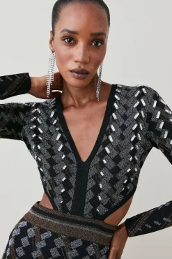 Budget π Karen Millen Cutout Embellished Geo Jacquard Knit Mini π Dress π 8 Budget π Karen Millen Cutout Embellished Geo Jacquard Knit Mini π Dress π -PARTY DRESSES Sales Store bkk02514 black xl 1