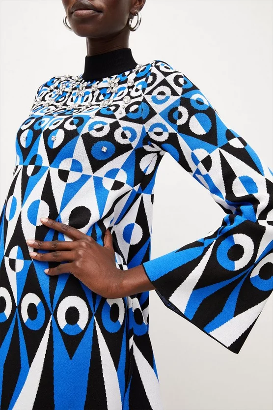 Flash Sale π Karen Millen Embellished Geo Jacquard Swing Mini π Dress 𧨠4 Flash Sale π Karen Millen Embellished Geo Jacquard Swing Mini π Dress 𧨠- Image 2