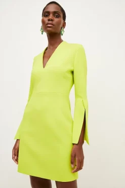 Cheapest 😍 Karen Millen Compact Viscose Flared Sleeve Mini 👗 Dress ⭐ -PARTY DRESSES Sales Store bkk02645 lime xl 2