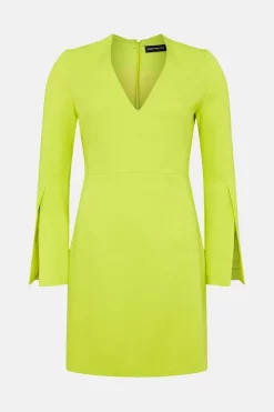 Cheapest 😍 Karen Millen Compact Viscose Flared Sleeve Mini 👗 Dress ⭐ -PARTY DRESSES Sales Store bkk02645 lime xl 3