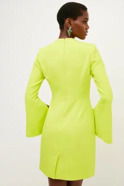 Cheapest 😍 Karen Millen Compact Viscose Flared Sleeve Mini 👗 Dress ⭐ -PARTY DRESSES Sales Store bkk02645 lime xl 4