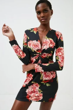 Cheap 🌟 Karen Millen Floral Jersey Twist Knot Mini 👗 Dress 🎁