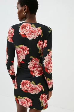 Cheap 🌟 Karen Millen Floral Jersey Twist Knot Mini 👗 Dress 🎁 -PARTY DRESSES Sales Store bkk02744 black xl 2