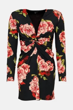 Cheap 🌟 Karen Millen Floral Jersey Twist Knot Mini 👗 Dress 🎁 -PARTY DRESSES Sales Store bkk02744 black xl 3