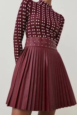 Coupon 😀 Karen Millen Sheer Knit Polka Dot Pu 👗 Skirt Skater Mini 👗 Dress ❤️