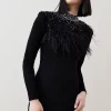 Top 10 👏 Karen Millen Feather Embellished Knit Mini 👗 Dress ❤️ -PARTY DRESSES Sales Store bkk02981 black xl