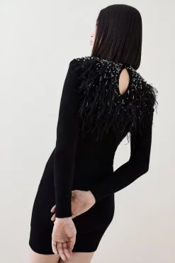 Top 10 👏 Karen Millen Feather Embellished Knit Mini 👗 Dress ❤️ -PARTY DRESSES Sales Store bkk02981 black xl 2