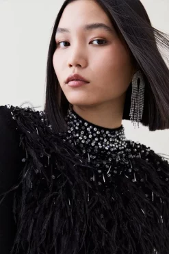 Top 10 👏 Karen Millen Feather Embellished Knit Mini 👗 Dress ❤️ -PARTY DRESSES Sales Store bkk02981 black xl 4