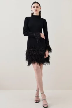 Deals 🥰 Karen Millen Feather Hem Knit Mini 👗 Dress 🔔 -PARTY DRESSES Sales Store bkk02983 black xl 1