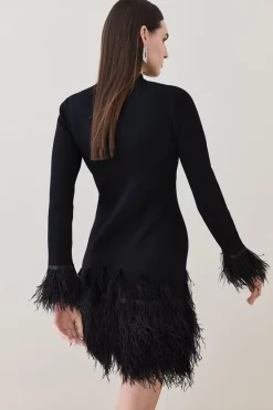 Deals 🥰 Karen Millen Feather Hem Knit Mini 👗 Dress 🔔 -PARTY DRESSES Sales Store bkk02983 black xl 2