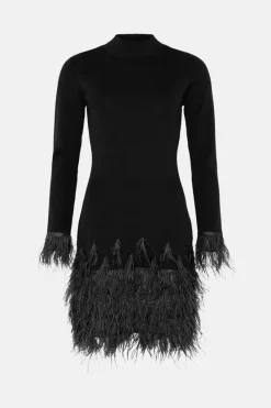 Deals 🥰 Karen Millen Feather Hem Knit Mini 👗 Dress 🔔 -PARTY DRESSES Sales Store bkk02983 black xl 3