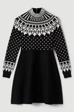 Cheap ✔️ Karen Millen Embellished Funnel Neck Knit Midi 👗 Dress 🥰 -PARTY DRESSES Sales Store bkk03083 mono xl 3