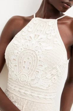 Cheapest 😉 Karen Millen Lydia Millen Applique Halter Woven Midi 👗 Dress 😉 -PARTY DRESSES Sales Store bkk03155 nude xl 2