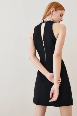Deals ✔️ Karen Millen Crystal Embellished Woven Thigh Split Mini 🎁 -PARTY DRESSES Sales Store bkk03204 black xl 2