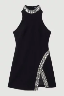 Deals ✔️ Karen Millen Crystal Embellished Woven Thigh Split Mini 🎁 -PARTY DRESSES Sales Store bkk03204 black xl 3