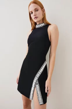 Deals ✔️ Karen Millen Crystal Embellished Woven Thigh Split Mini 🎁 -PARTY DRESSES Sales Store bkk03204 black xl 5