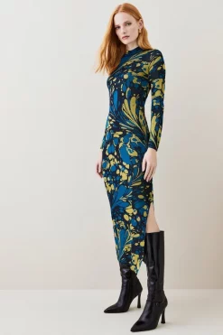 New 🎉 Karen Millen Marble Slinky Jacquard Knit Pencil Midaxi 👗 Dress ✔️