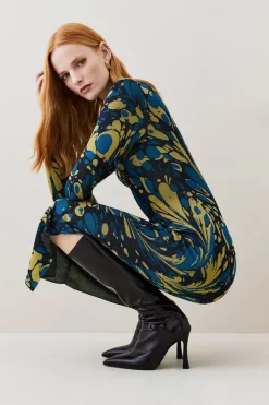 New 🎉 Karen Millen Marble Slinky Jacquard Knit Pencil Midaxi 👗 Dress ✔️ -PARTY DRESSES Sales Store bkk03258 multi xl 2