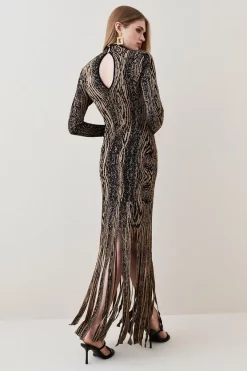 Buy 💯 Karen Millen Sparkle Slinky Knit Twist Neck Maxi 👗 Dress 🧨 -PARTY DRESSES Sales Store bkk03260 gold xl 5