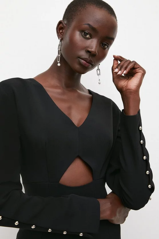 New βοΈ Karen Millen Compact Viscose Cut-out Stud Sleeve Pencil Midi π Dress π₯° 4 New βοΈ Karen Millen Compact Viscose Cut-out Stud Sleeve Pencil Midi π Dress π₯° - Image 2