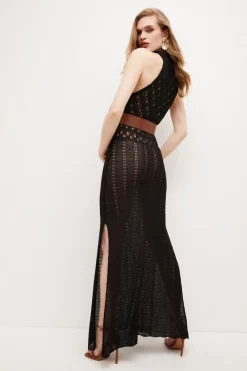 Promo 😍 Karen Millen Open Stitch Luxe Yarn Knit Halter Maxi 👗 Dress 🔥 -PARTY DRESSES Sales Store bkk03494 black xl 2