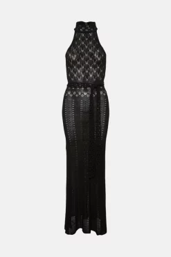 Promo 😍 Karen Millen Open Stitch Luxe Yarn Knit Halter Maxi 👗 Dress 🔥 -PARTY DRESSES Sales Store bkk03494 black xl 3