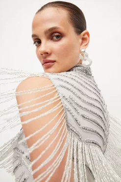 Best reviews of 🎁 Karen Millen Deco Crystal Embellished High Neck Maxi 👗 Dress 🧨 -PARTY DRESSES Sales Store bkk03544 silver xl 1