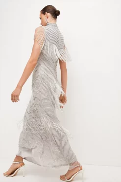 Best reviews of 🎁 Karen Millen Deco Crystal Embellished High Neck Maxi 👗 Dress 🧨 -PARTY DRESSES Sales Store bkk03544 silver xl 2