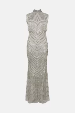 Best reviews of 🎁 Karen Millen Deco Crystal Embellished High Neck Maxi 👗 Dress 🧨 -PARTY DRESSES Sales Store bkk03544 silver xl 3