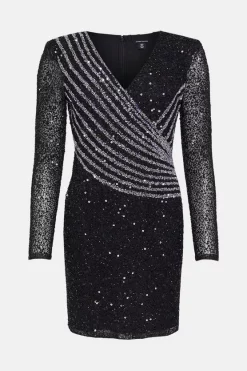 Hot Sale 🌟 Karen Millen Crystal Embellished Draped Front Mini 👗 Dress 🛒 -PARTY DRESSES Sales Store bkk03547 black xl 3