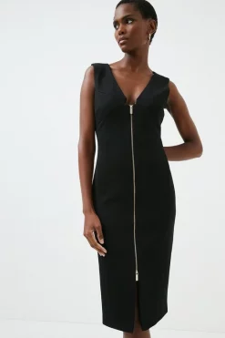 Best Pirce 👍 Karen Millen Italian Structured Jersey Zip Pencil Midi 👗 Dress ❤️
