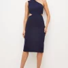 Hot Sale 😍 Karen Millen Italian Structured Jersey Asymmetric Midi 👗 Dress ⭐ -PARTY DRESSES Sales Store bkk03578 midnight xl