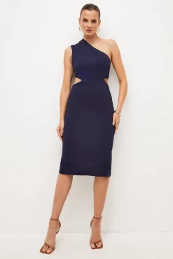 Hot Sale 😍 Karen Millen Italian Structured Jersey Asymmetric Midi 👗 Dress ⭐