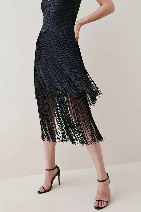 Best Sale π₯ Karen Millen Foiled Bandage Knit Fringe Tiered Midi π Dress π₯° 4 Best Sale π₯ Karen Millen Foiled Bandage Knit Fringe Tiered Midi π Dress π₯° - Image 2