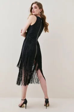 Best Sale π₯ Karen Millen Foiled Bandage Knit Fringe Tiered Midi π Dress π₯° 11 Best Sale π₯ Karen Millen Foiled Bandage Knit Fringe Tiered Midi π Dress π₯° -PARTY DRESSES Sales Store bkk03653 black xl 2