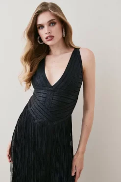 Best Sale π₯ Karen Millen Foiled Bandage Knit Fringe Tiered Midi π Dress π₯° 13 Best Sale π₯ Karen Millen Foiled Bandage Knit Fringe Tiered Midi π Dress π₯° -PARTY DRESSES Sales Store bkk03653 black xl 4