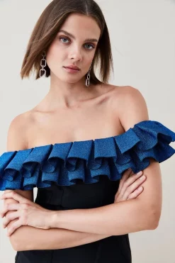 Wholesale 🌟 Karen Millen Sparkle Drama Frill Bardot Bandage Knit Mini 👗 Dress 👏