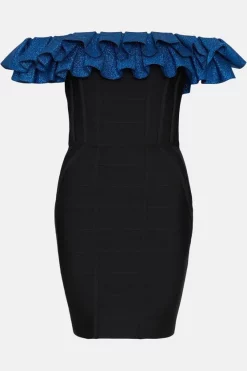 Wholesale 🌟 Karen Millen Sparkle Drama Frill Bardot Bandage Knit Mini 👗 Dress 👏 -PARTY DRESSES Sales Store bkk03663 black xl 3