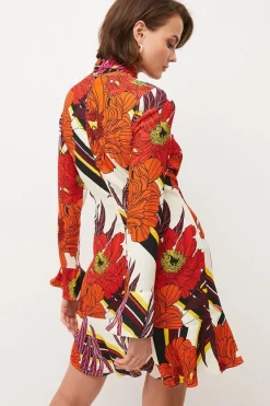 Best deal 😍 Karen Millen Stripe Floral Tie Neck Woven Mini 👗 Dress 🤩 -PARTY DRESSES Sales Store bkk03695 orange xl 2