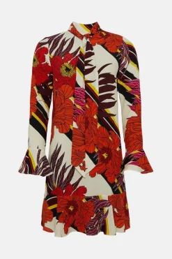 Best deal 😍 Karen Millen Stripe Floral Tie Neck Woven Mini 👗 Dress 🤩 -PARTY DRESSES Sales Store bkk03695 orange xl 3