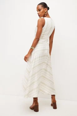 Budget 🌟 Karen Millen Stripe Cross Front Midi 👗 Dress ✨ -PARTY DRESSES Sales Store bkk03729 ivory xl 2
