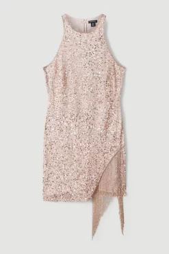 Buy 🥰 Karen Millen Asymmetric Hem Fringe Hater Mini 👗 Dress 🔔 -PARTY DRESSES Sales Store bkk04320 rose xl 3